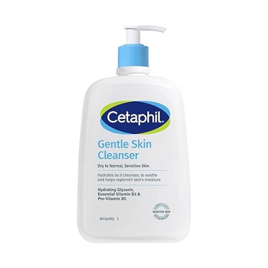 Cetaphil Gentle Skin Cleanser for Dry, Normal Sensitive Skin - 1000 ml| Hydrating Face Wash with Niacinamide, Vitamin B5| Dermatologist Recommended| Paraben, Sulphate Free