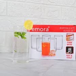 Femora Borosilicate Glass Set of 6 pcs Transparent Drinking Glass, Tumblers for Water, Cold Drinks, Juice Glass, Microwave & Dishwasher Safe 