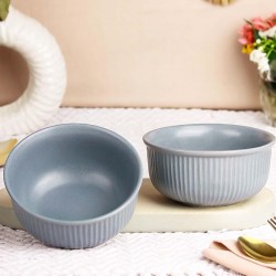 The Earth Store Grey Fringe Ceramic Bowl Set of 2, 550ML Each | Snack Bowl 