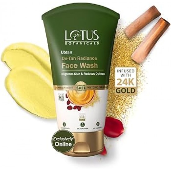 Lotus Botanicals Ubtan De-Tan Radiance Face Wash 200ml with Turmeric, Rose, Sandalwood and Chickpea Powder for Brightening and Tan Reduction