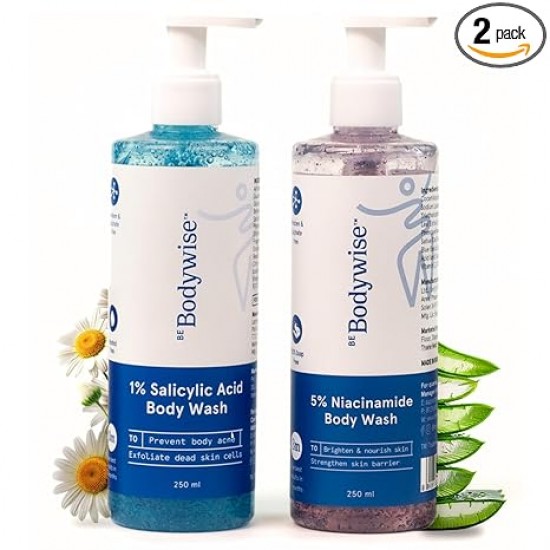 Be Bodywise 5% Niacinamide Body Wash & 1% Salicylic Acid Body Wash | With Aloe Vera & Chamomile Extract | For Glowing, Radiant & Even-Toned Skin | 500 ml