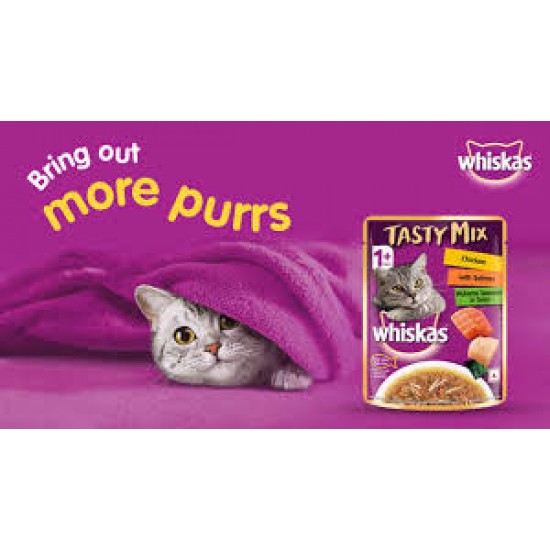 Whiskas Tasty Mix Wet Cat Food, Chicken with Salmon Wakame Seaweed in Gravy (Pack)