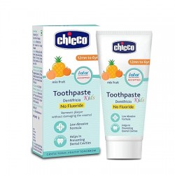 Chicco Toothpaste for Kids Mix Fruit Flavour 50g (1-6 Years) | Fluoride-Free & Low Abrasive | Removes Plaque, Helps Prevent Cavities | IDA Accepted
