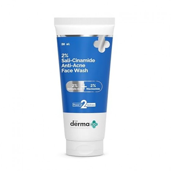 The Derma Co Sali-Cinamide Anti-Acne Face Wash with 2% Salicylic Acid & 2% Niacinamide - 80 ml | Clears Acne & Marks | Removes Excess Oil