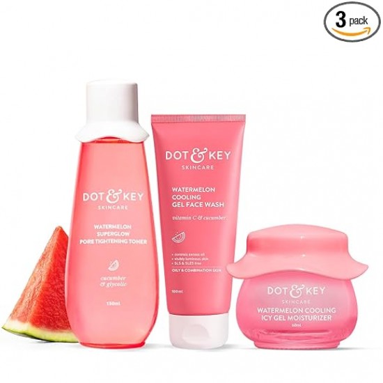 Dot & Key Watermelon CTM Kit | Cleanser 100ml, Toner 150ml, Moisturizer 60ml | For Normal, Combination & Oily Skin | For Oil Free Glowing Skin Care | For Women & Men
