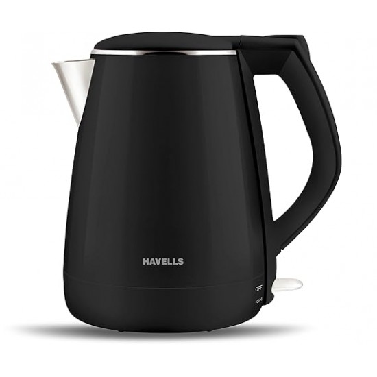 Havells Aqua Plus Electric Kettle 1.2 Litre, 1250 Watt | 304 Stainless Steel Inner Body | Cool Touch Body | Auto Shut-Off |Wider Mouth|2 Years Door Step Warranty by Havells (Black)