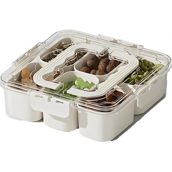 Divided Veggie Tray with Lid and Handle 6 Compartment Serving Tray with Dividers Portable Travel Snack Containers Stackable Box