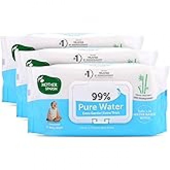 Mother Sparsh 99% Pure Water (Unscented) Baby Wipes I Natural Plant Made Cloth - Super Thick I 72pcs/Pack - Pack Of 3