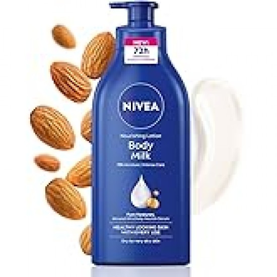 NIVEA Nourishing Body Milk 600ml Body Lotion with Hyaluronic Acid | 72Hr Hydration | Deep Moisture Care for Very Dry Skin | Enriched with Almond Oil | Smooth, Radiant & Healthy Looking Skin Care
