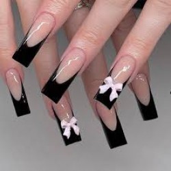 Vembley Bow Reusable French Press On Nails (Back To Black) (Box)